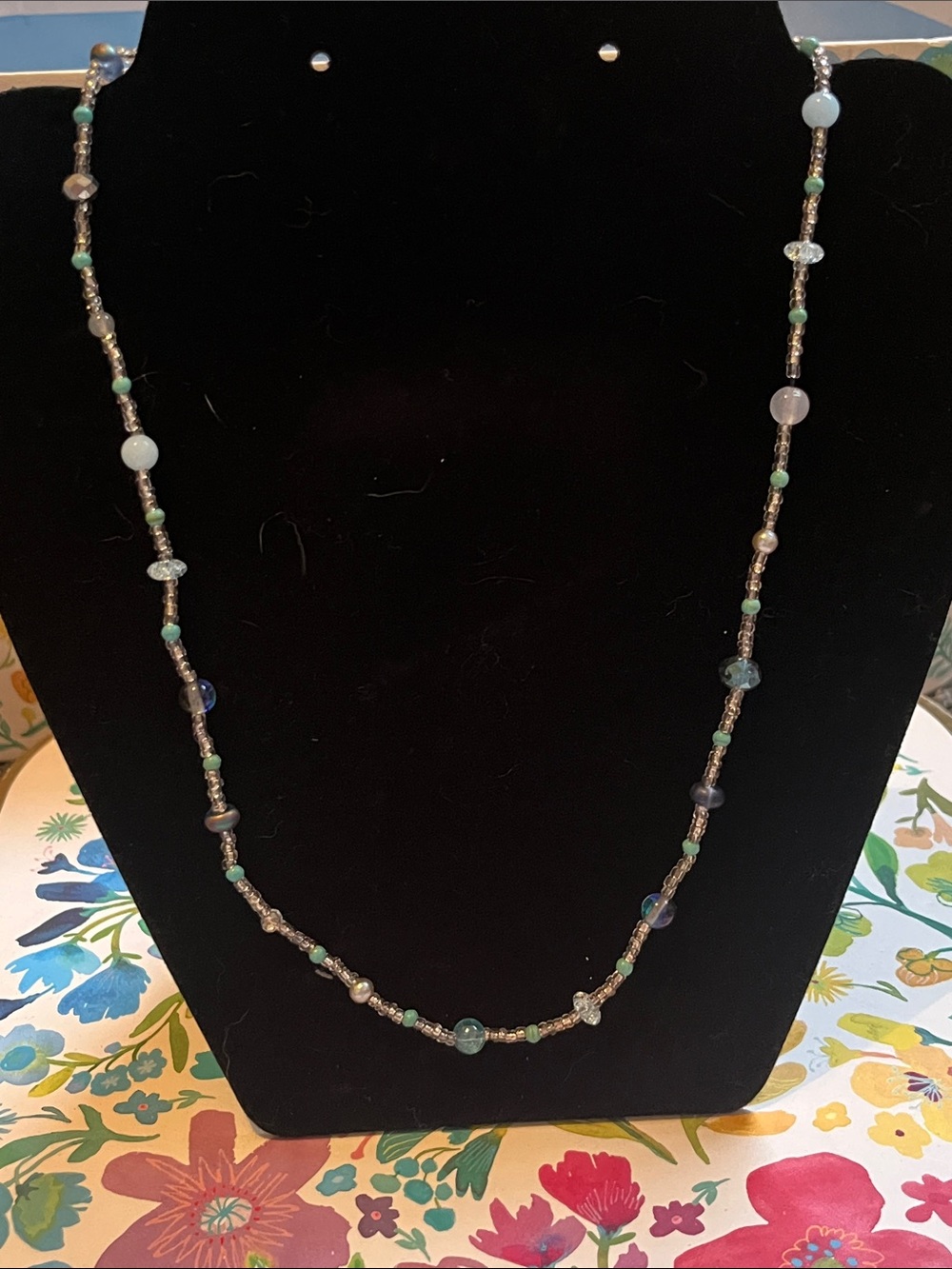 Handcrafted Beaded Necklace in Green and Blue